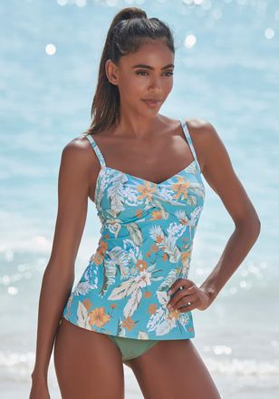 Sunseeker B&uuml;gel-Tankini-Top SUNSEEKER Suva, Damen, Gr. 36, Cup B, blau (aquablau, bedruckt), Polyamid, floral, Bikini-Oberteile B&uuml;gel-Tankini-Top, in gedrehter 