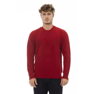 Alpha Studio Round-neck Knitwear, male, Red, Size: L Red Wool Crewneck Sweater