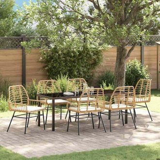vidaXL Conjunto De Comedor De Jard&iacute;n 7 Pcs Marr&oacute;n Rat&aacute;n Sint&eacute;tico Vidaxl