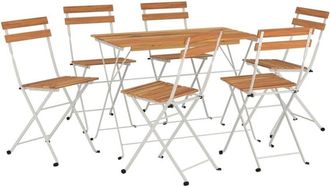 vidaXL Muebles Cafeter&iacute;a Plegables 7 Pzas Madera Maciza Acacia Y Acero Vidaxl