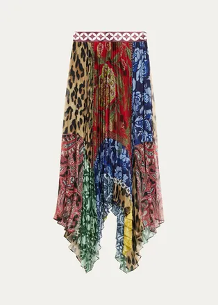 Alice & Olivia Katz Pleated Handkerchief Midi Skirt