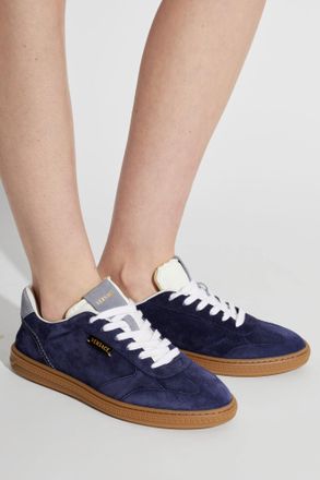 Versace Greca Suede Sneakers, Womens, Navy Blue