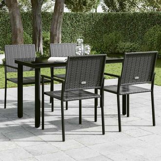 Berkfield Home Classic Garden Dining Table Black 140x70x74 cm Steel & Glass | Size: 140 x 70 x 74 cm