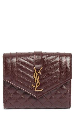 Saint Laurent Monogram Matelass&eacute; Leather Trifold Wallet in Rouge Gamay at Nordstrom