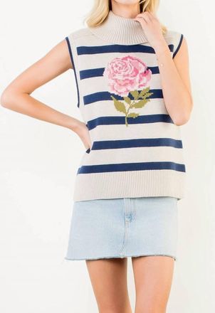 THML Clothing Pretty In Pink Sleeveless Knit Sweater In Cream