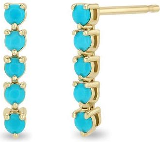 Zo&euml; Chicco 14K Gold Turquoise Tennis Stud Earrings in 14K Yellow Gold /Turquoise at Nordstrom