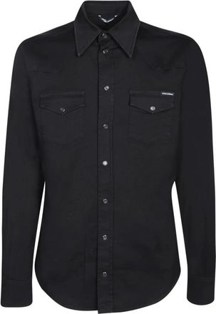 Dolce & Gabbana Tijdloze zwarte denim overhemd met puntige kraag - Heren - Casual Overhemden - Zwart - L - Denim - Overhemden
