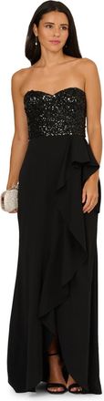 Adrianna Papell Womens Strapless Bead Mesh Dress - Black - Size 18 UK
