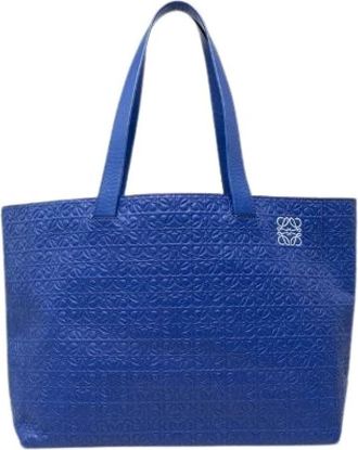 Loewe Pre-owned Repeat Anagram Leather 2way Tote Bag - Dames - Vintage Shopper - Blauw - ONE Size - Leer - Vintage