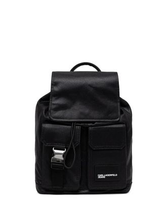 Karl Lagerfeld buckle-pocket flap backpack - women - Cotton/Polyurethane - One Size - Black