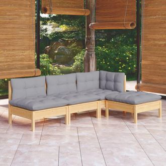 vidaXL Juego De Muebles De Jard&iacute;n 4 Pzas Y Cojines Madera Pino Gris Vidaxl