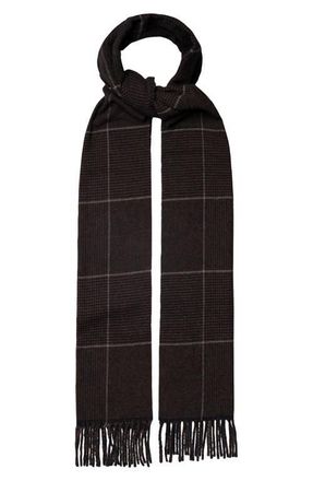 Eton Prince of Wales Check Cashmere Twill Fringe Scarf in Navy Blue at Nordstrom
