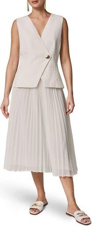 DKNY Mixed Media Linen Blend Pleated Midi Dress in Cream at Nordstrom, Size 16