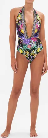 Camilla Plunge Neck Halter One Piece In Meet Me In Marchesa