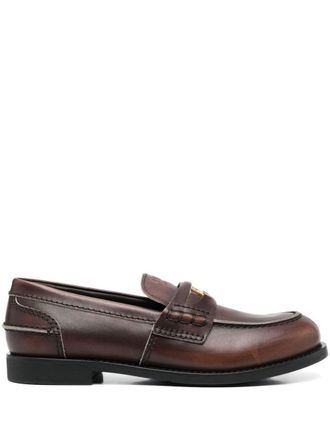 Miu Miu Vintage-Effect Leather Penny Loafers Shoes