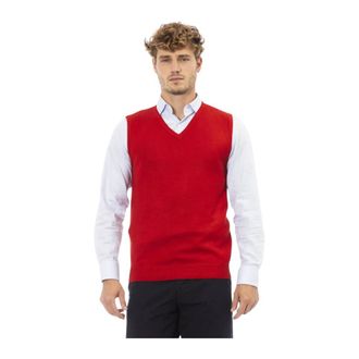 Alpha Studio Sleeveless Knitwear, male, Red, Size: L V-Neck Ribbed Knit Vest