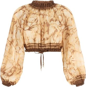 Zimmermann Beige Printed Mock Collar Top