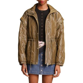 Avec Les Filles Drawstring Waist Quilted Jacket in Seagrass at Nordstrom, Size Xx-Large