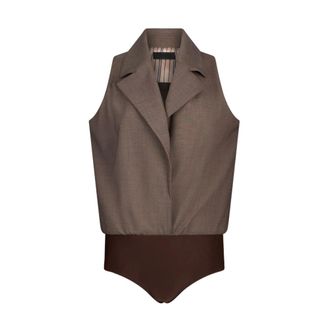 Liu Jo M&eacute;lange fabric vest bodysuit - female - Liu Jo - Full-Body - Brown - L - Tops