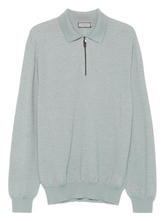 Canali Poloshirt met hals met rits - Groen