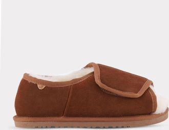 Lamofootwear Womens Classic Apma Open Toe Wrap Flat - Wide In Chestnut