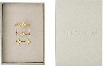 Pilgrim Sanine - Set regalo con anelli e orecchini a bottone placcati oro