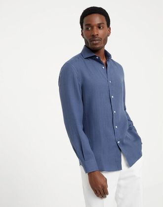 Brunello Cucinelli Mens Ocean Cotton Linen Blend Shirt, Size XXL