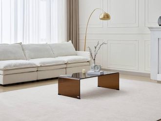 Vente-Unique Curved Tempered Glass Coffee Table - Brown - ALONZO in Clear
