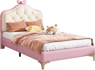 STILVORA Cama Infantil 90 X 200 Cm De Madera Con Led Ajustable Y Pie Central, Sin Colch&oacute;n, Rosa Y Blanco