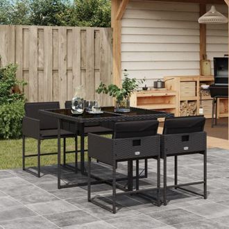 vidaXL Set De Muebles Jard&iacute;n 5 Pzas Con Cojines Rat&aacute;n Sint&eacute;tico Negro Vidaxl