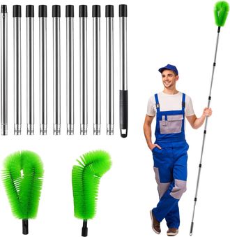 OEM Cepillo Telesc&oacute;pico Para Canalones De 4,7 M Con 10 Varillas, Extensible Para Limpiar Hojas, Escombros Y Canalones De Ventanas - Verde
