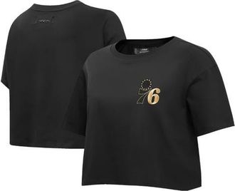 Pro Standard Womens Pro Standard Black Philadelphia 76ers Holiday Glam Boxy T-Shirt at Nordstrom, Size Large
