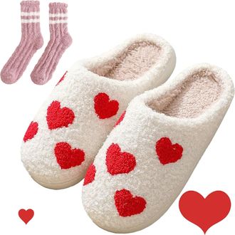 Generic Love Heart Slippers for Women,Cute Valentines Slippers Cozy Plush Warm Slip-On House Shoes for Indoor (Love Heart-E, Adult, Women, 7, Numeric Range, U
