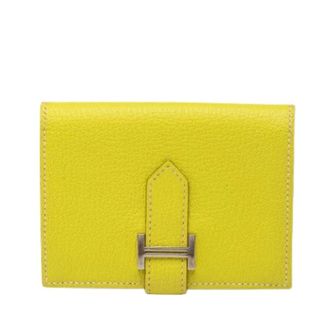 Herm&egrave;s Pre-owned Bearn Card Holder - Dames - Pre-owned - Geel - Maat: ONE Size Leer