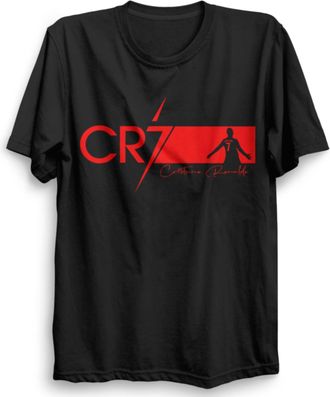 Generic Ronaldo CR 7 Red Logo Signature Kids Youth Football T Shirt Inspired Ronaldo Jersey Kids Football Top (UK, Age, 12 Years, Regular, Black)