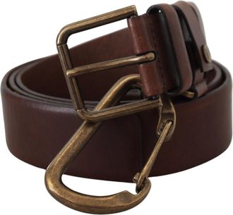 Dolce & Gabbana Bruine Leren Gouden Metalen Gesp Karabijnriem