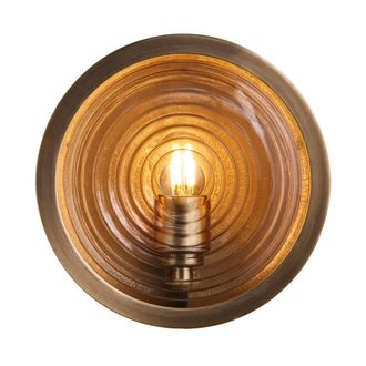 Industville Bulkhead Outdoor & Bathroom Round Wall Light - Brass - Ripple Glass in Metallic Gold | Size: Medium