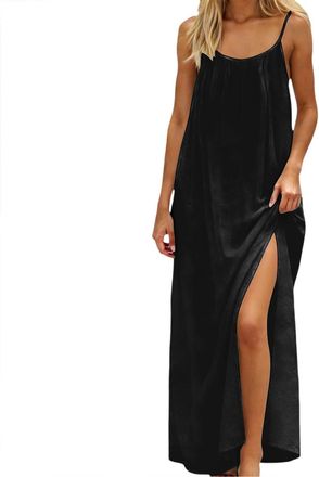 Generic Women Backless Cami Dresses Backless Sleeveless Solid Dress Cami Lounge Dresses Long Skirts with Back Tie Dress Spaghetti Strap Flowy Beach Summer Loo