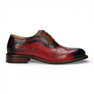 Laura Vita Laura Vita Lorenzo Conti Mens Red Black Leather Brogue Oxford Dress Shoes - Ayan-01 - Size EU 42