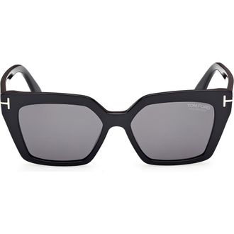 Tom Ford Winona 53mm Polarized Cat Eye Sunglasses in Black Eco /T Logo at Nordstrom