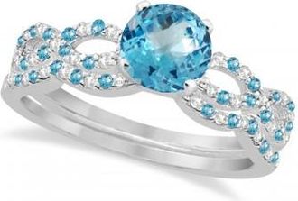 Allurez Diamond & Blue Topaz Infinity Style Bridal Set 14k White Gold 2.19ct