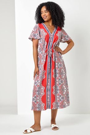 Roman Paisley Border Print Midi Dress