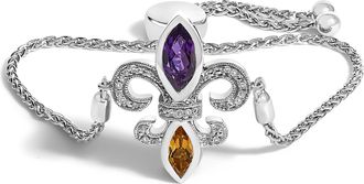 House of Brilliance 925 Sterling Silver Marquise Purple Amethyst, Orange Citrine, and Diamond Accent