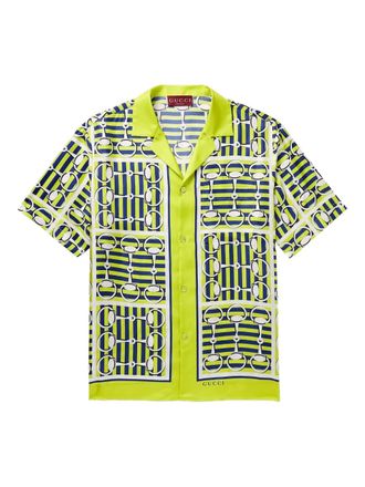 Gucci printed bowling shirt - men - Silk - 48 - Green