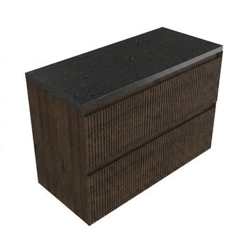 Saniclass Holz Atelier Badkamermeubelset - 100x45x63cm - Noche basalten wastafelblad gepolijst (zwart) - 1 kraangat - 2 lades - mat eiken charcoal (hout)