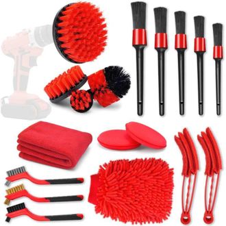 OEM 18-teiliges Auto-reinigungsb&uuml;rsten-set - Auto-innenraum-au&szlig;en-reinigungsb&uuml;rsten-set - Elektrische Bohrmaschinen-reinigungsb&uuml;rste (rot) - Crezuo