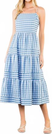 THML Clothing Striped Midi Dress In Light Blue