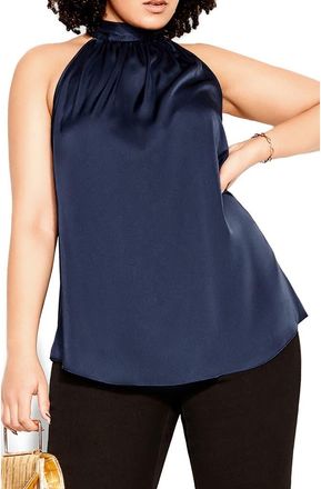 City Chic Eileen Sleeveless Satin Top in Navy at Nordstrom, Size Xl