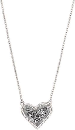 Kendra Scott Womens Ari Heart Pendant Necklace In Platinum Drusy