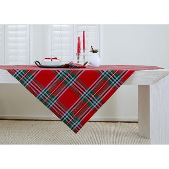 Solino Home Linen Table Throw - Madras Holiday Plaid, 52 x 52, 52 x 52 in Red at Nordstrom, Size Medium